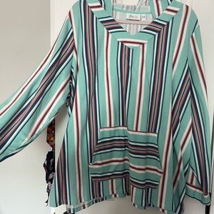 Denim & Co Active Striped French Terry Long Sleeve Hooded Top - Eggshell - 3X